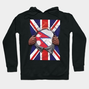 Nepal Flag Great Britain Flag Ripped - Gift for Nepalese From Nepal Hoodie